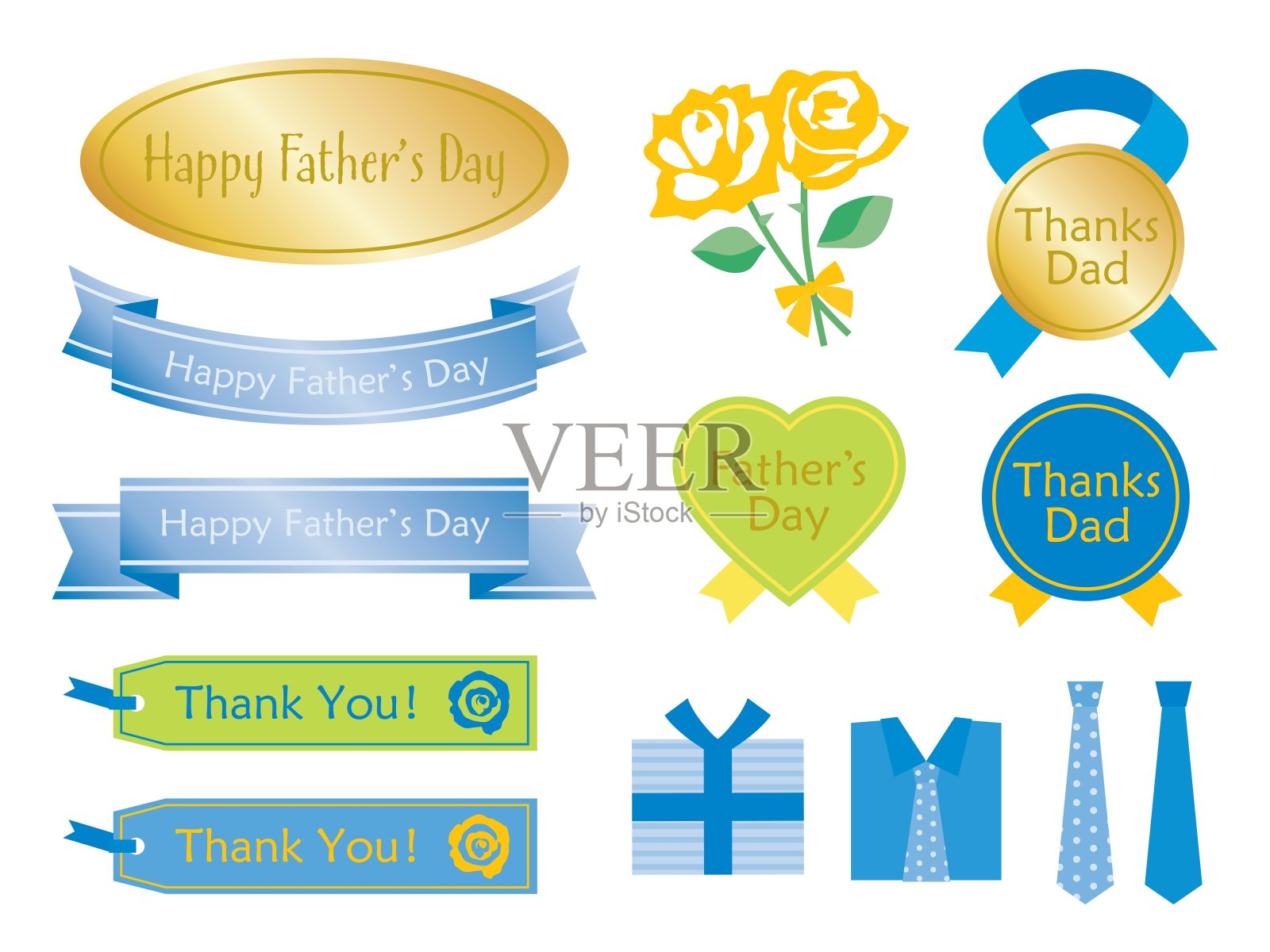 一套印章、鲜花和父亲节礼物插画图片素材