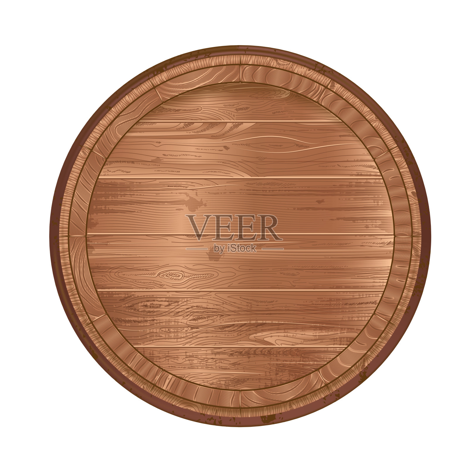 古色古香的木桶的顶部是用质地较轻的木材制成的。孤立在白色背景上插画图片素材