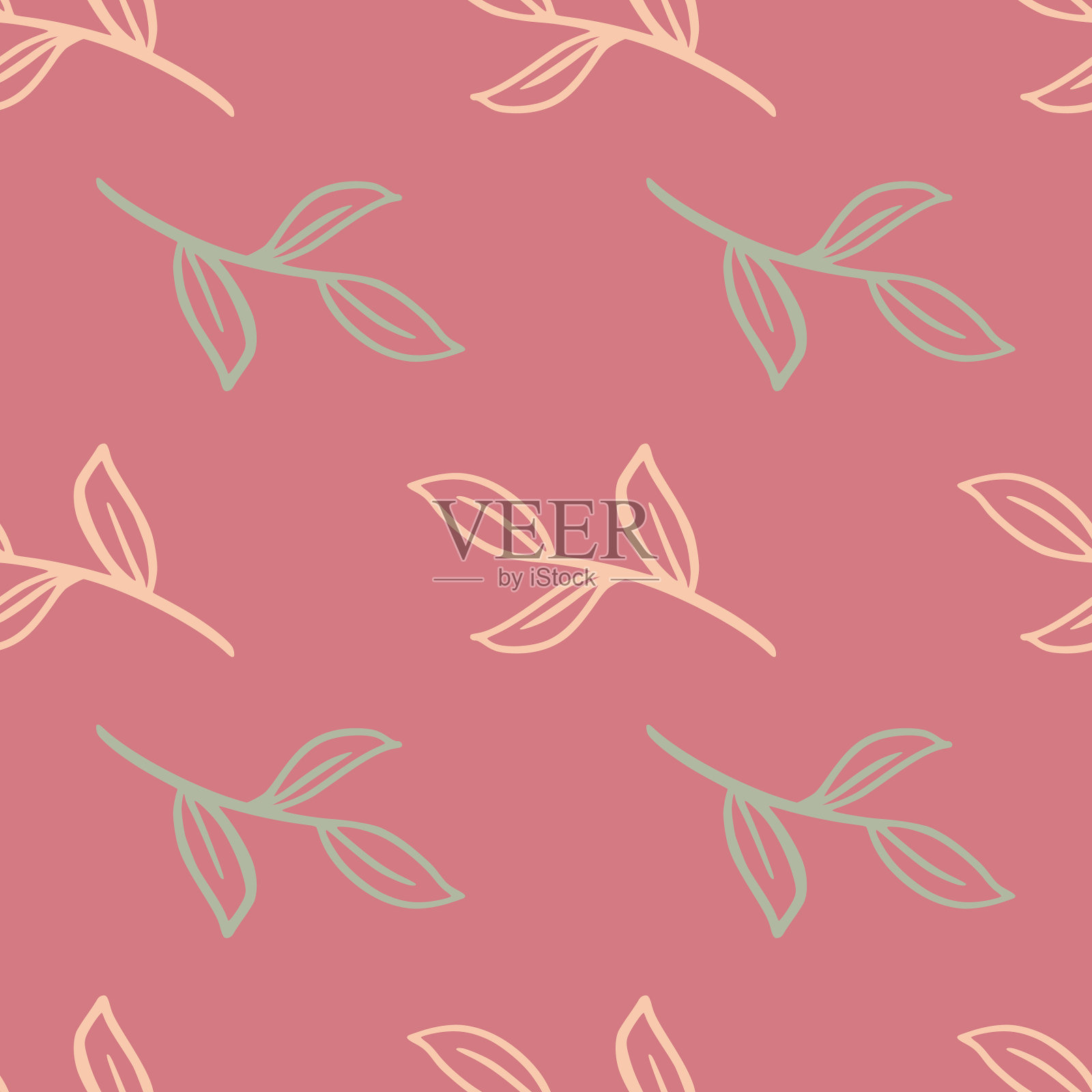 简单风格无缝图案与轮廓叶插画图片素材