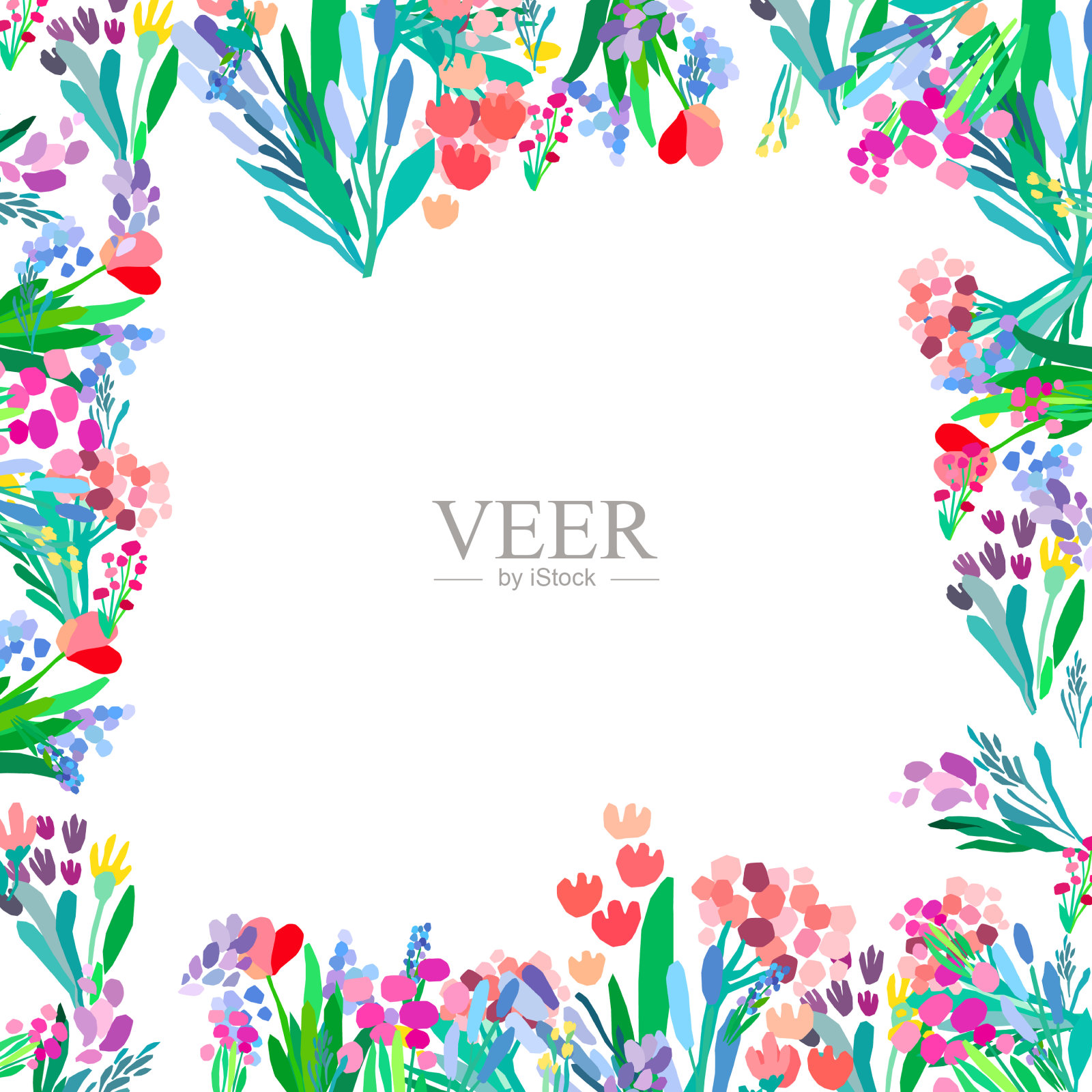 花框架抽象花在白色插画图片素材