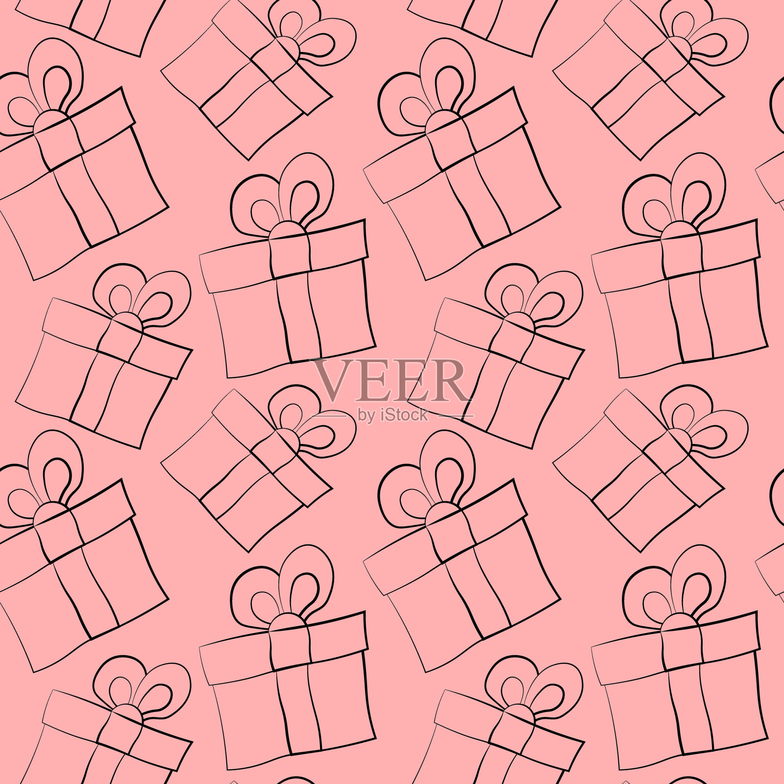 无缝矢量图案与轮廓粉色礼盒插画图片素材