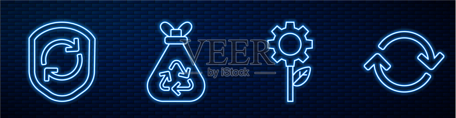 设置行叶植物在齿轮机回收插画图片素材