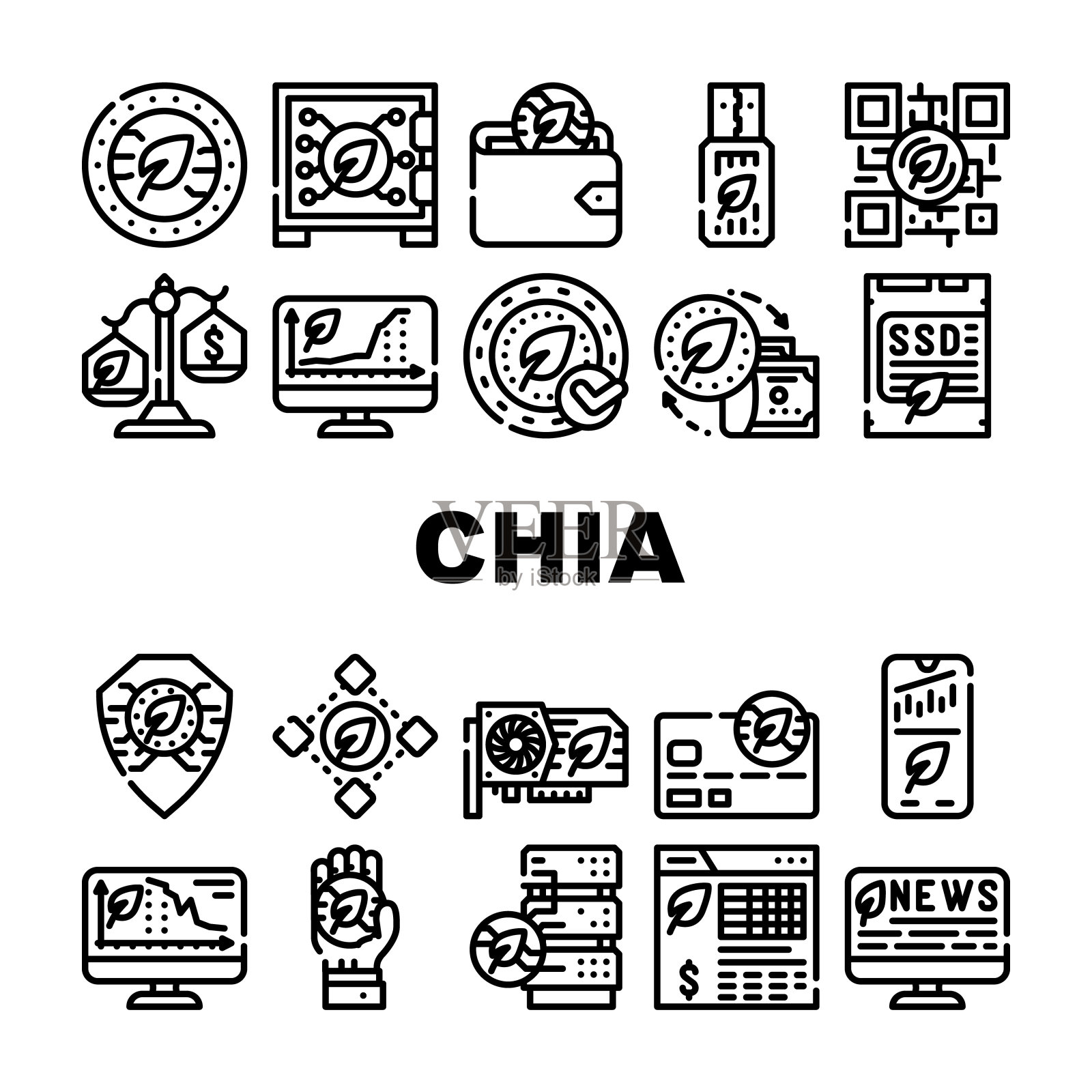 中国加密货币集合图标设置向量插画图片素材