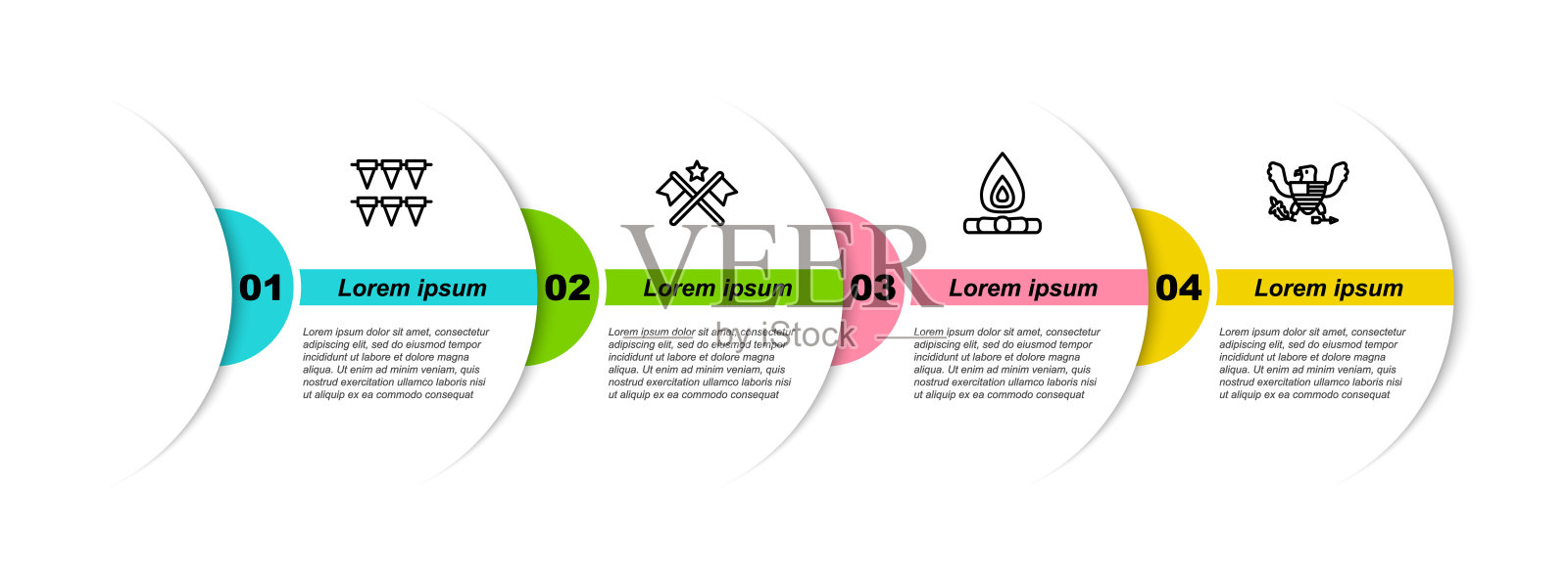 悬挂有美国国旗、篝火旗和鹰旗的狂欢节花环。业务信息模板。向量设计模板素材