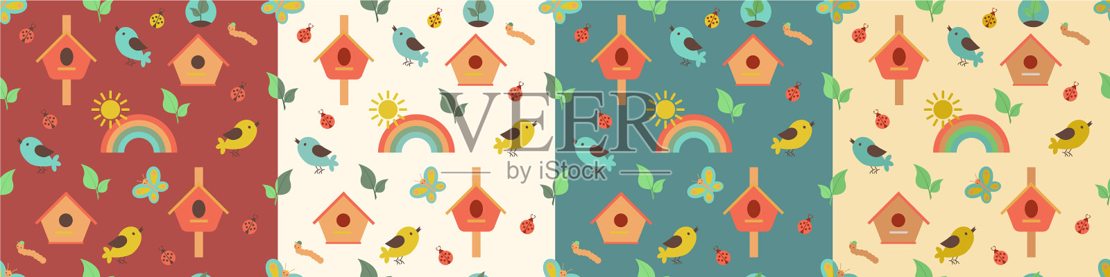 无缝园艺模式设置与农具插画图片素材