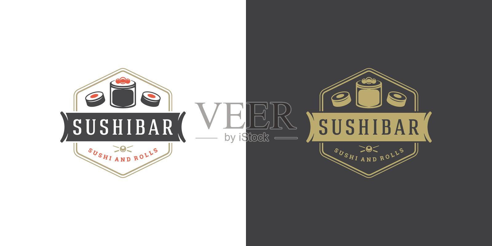 寿司标识和日本料理餐厅的徽章插画图片素材