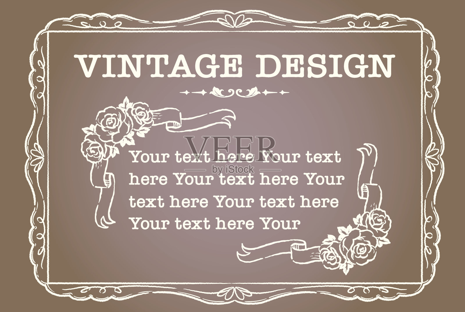 装饰复古框架和元素与丝带和花在古董风格。插画图片素材