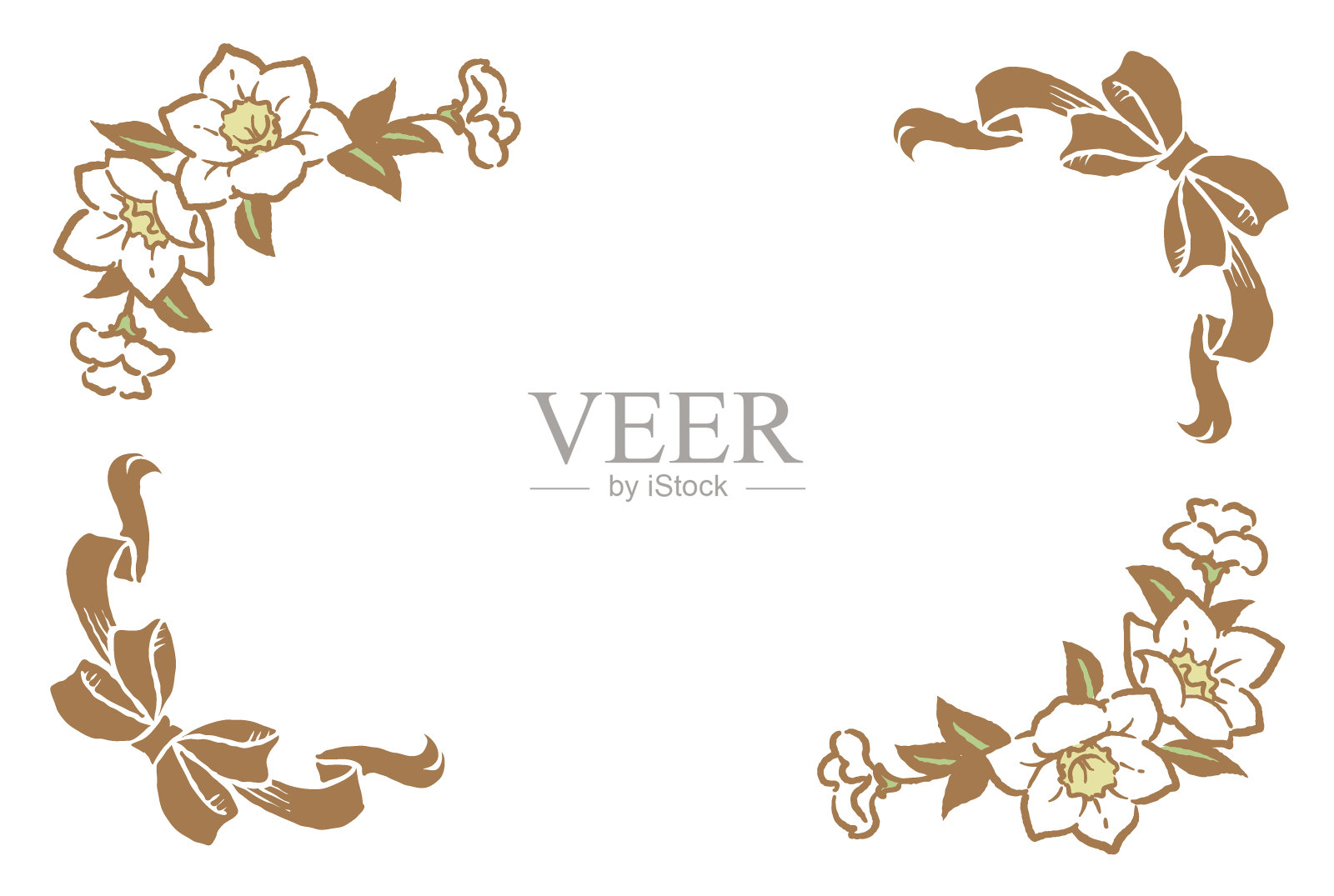 装饰框架与鲜花和复古风格的丝带。插画图片素材