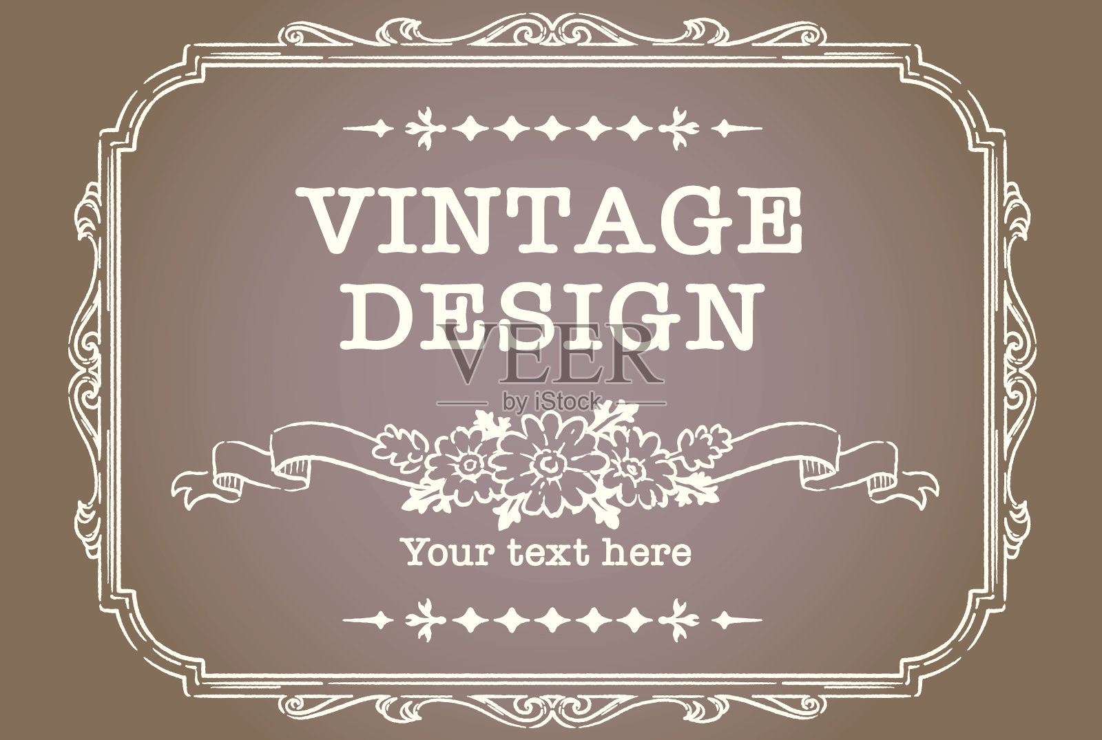 装饰复古框架和元素与花在古董风格。矢量插图。插画图片素材