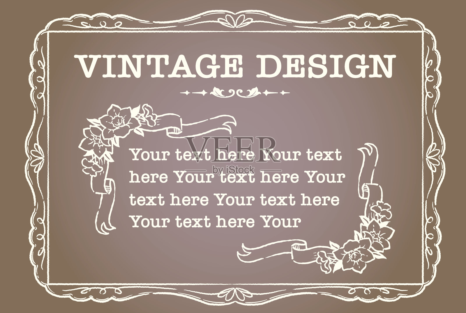 装饰复古框架和元素与花在古董风格。插画图片素材