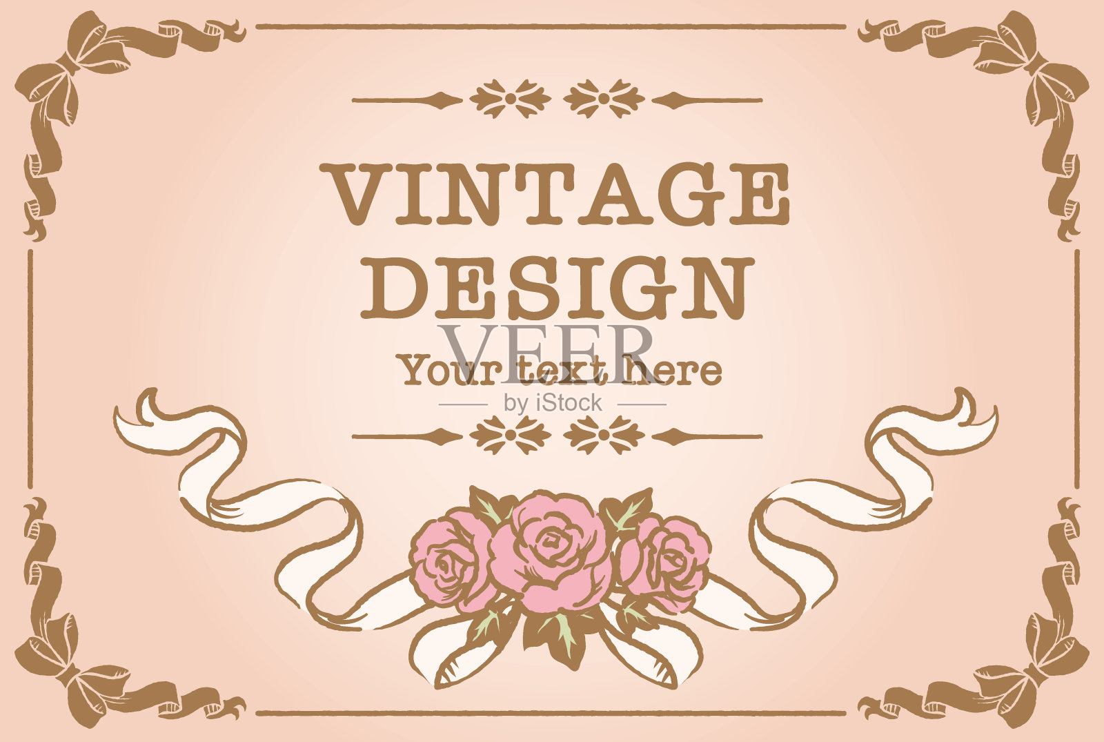 装饰复古框架和元素与丝带和花在古董风格。插画图片素材