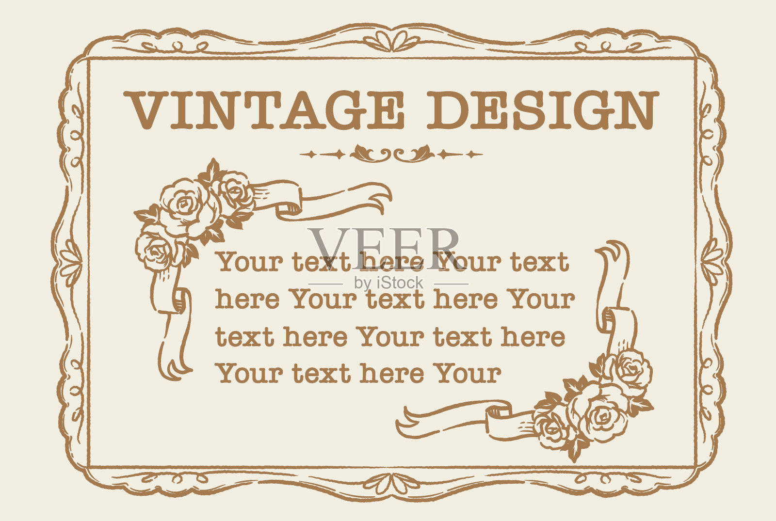 装饰复古框架和元素与丝带和花在古董风格。插画图片素材
