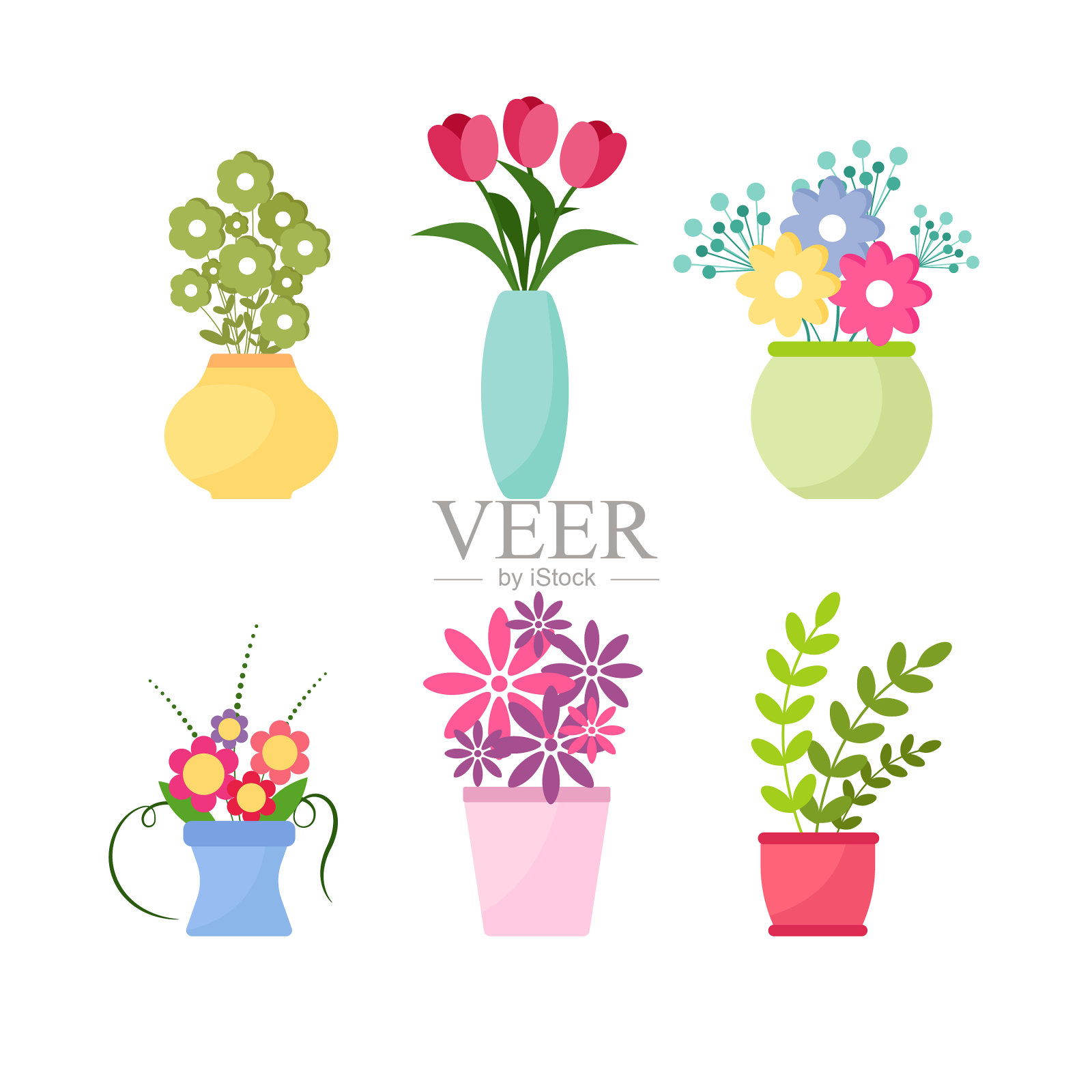 收集野生和花园里的花在花瓶里插画图片素材