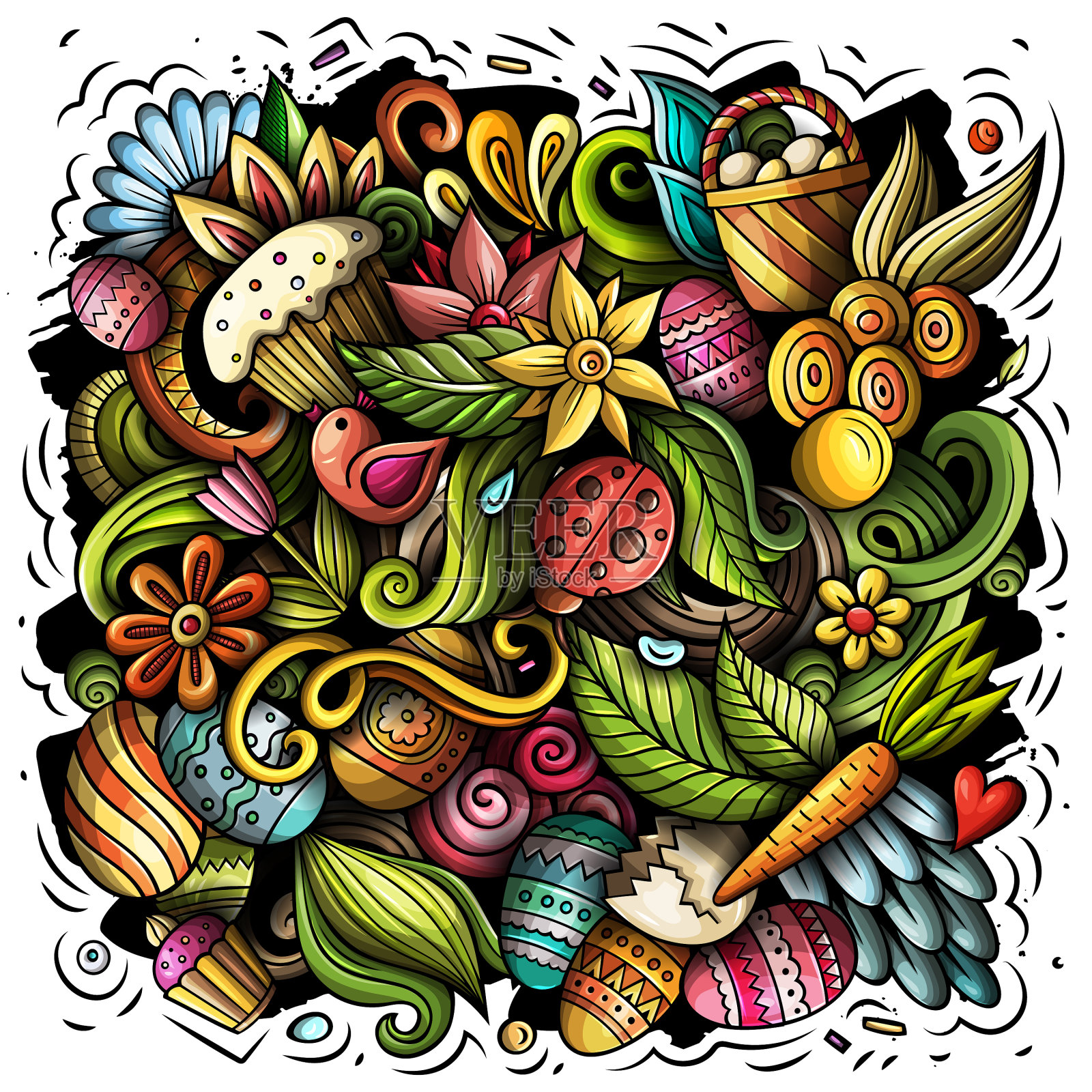 复活节快乐的涂鸦颜色插画图片素材