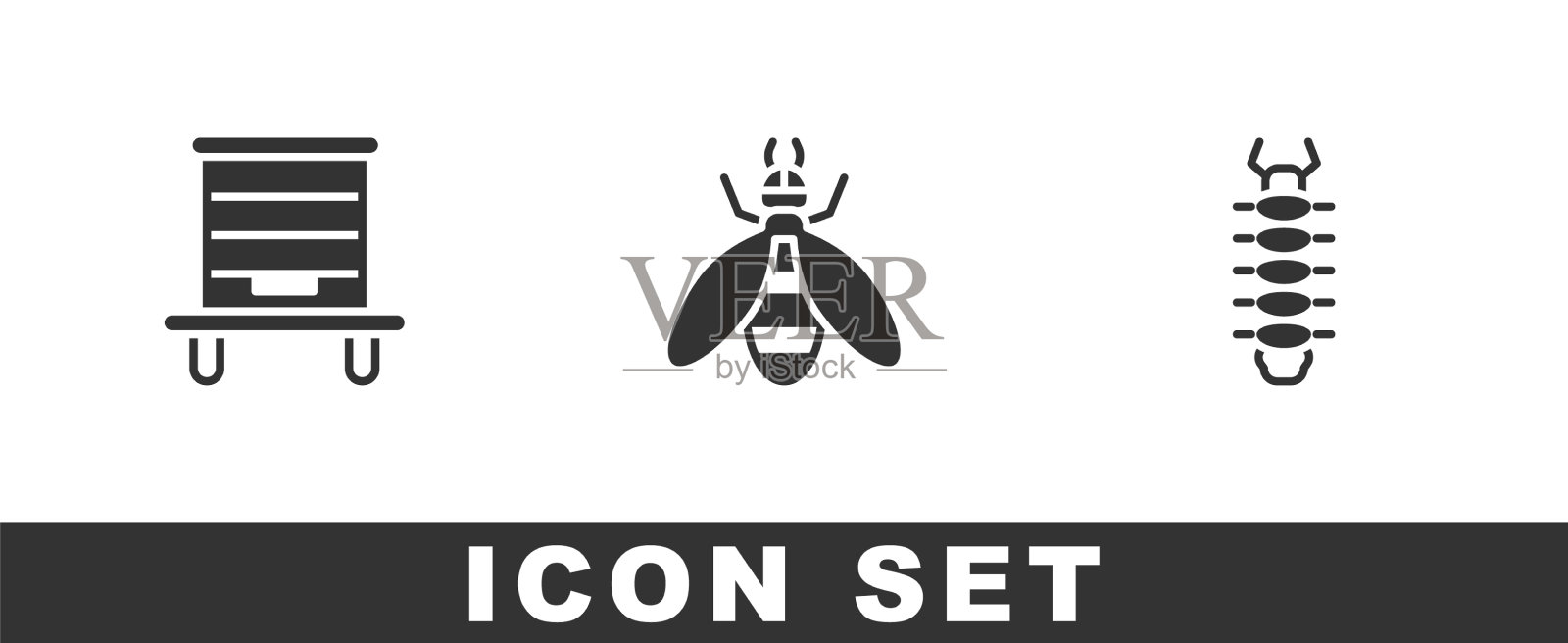 设置蜂箱蜜蜂和蜈蚣图标图标素材