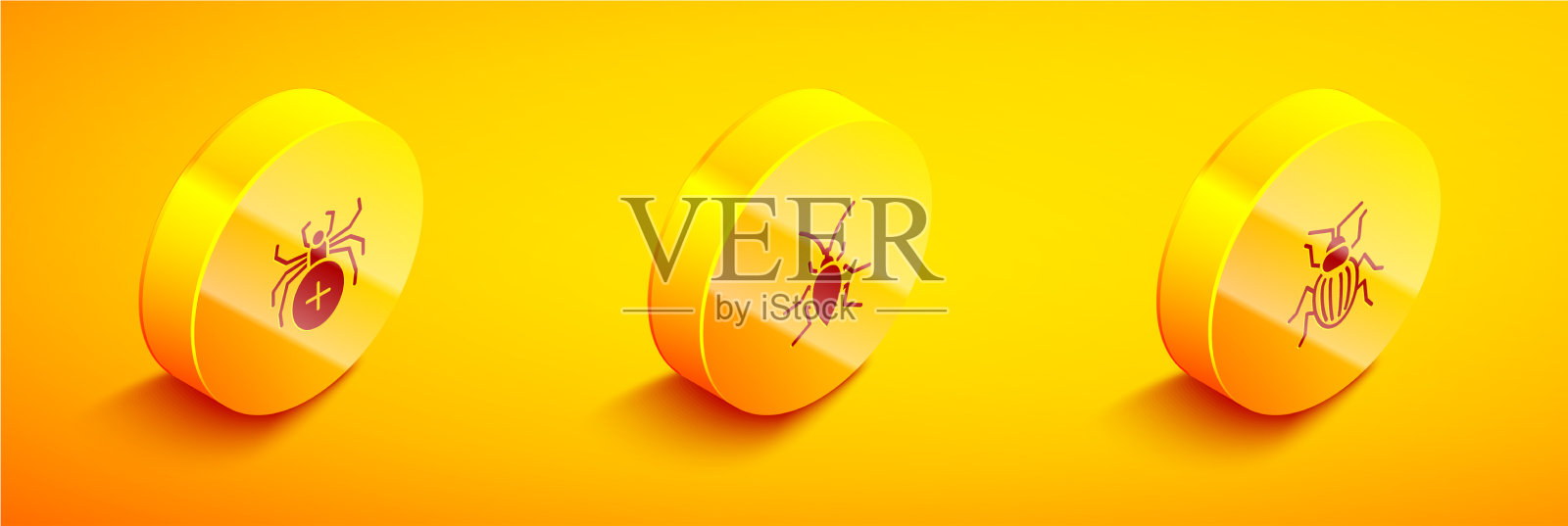 设置等距蜘蛛蟑螂和金龟子甲虫图标素材