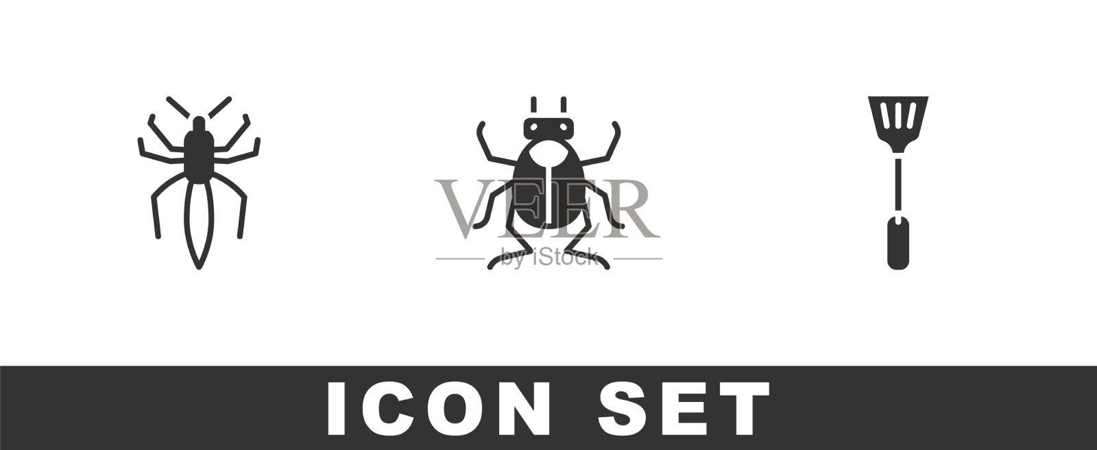 设置蜘蛛甲虫甲虫虫和苍蝇苍蝇拍图标图标素材