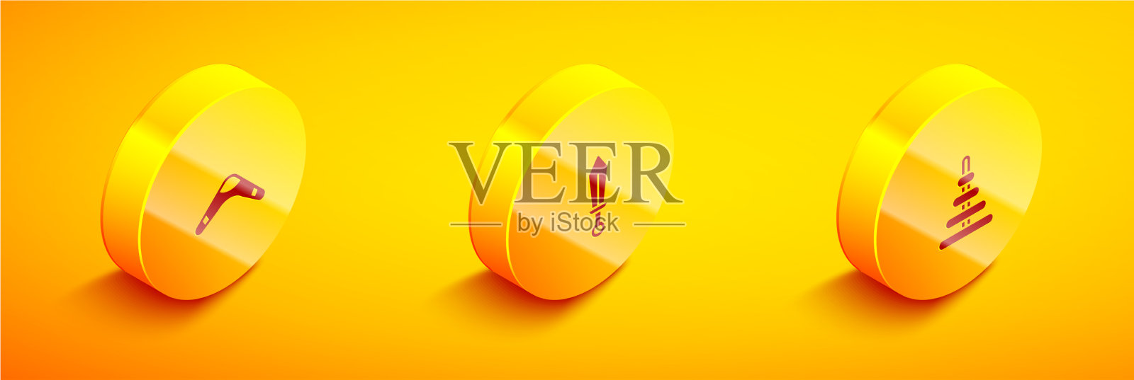 设置等距回旋镖剑玩具和金字塔图标素材