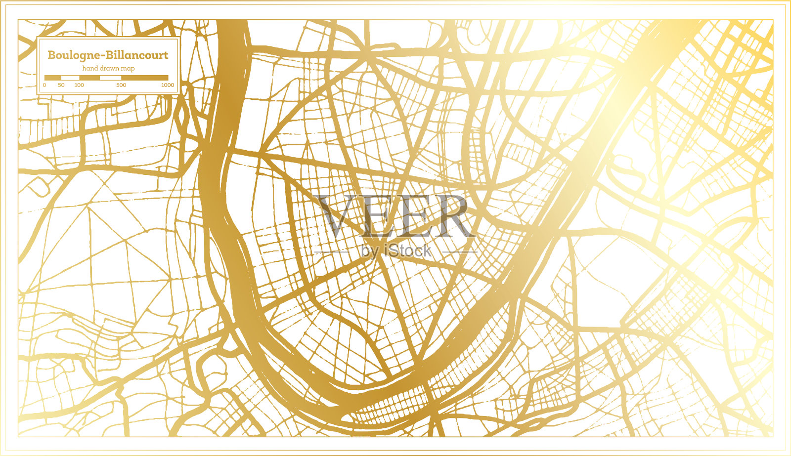 布洛涅比扬古法国城市地图的复古插画图片素材