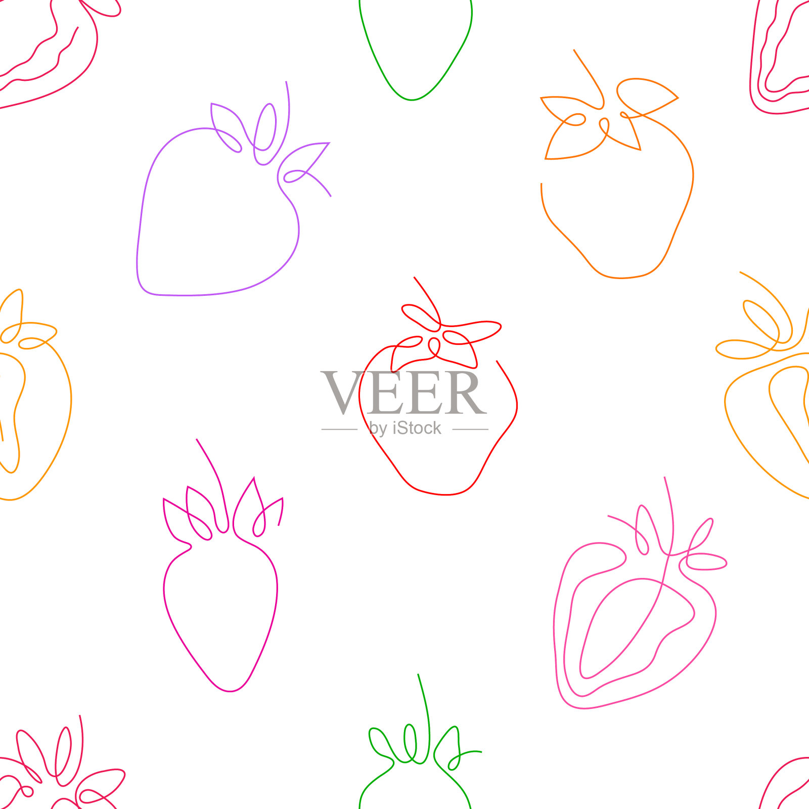 一线艺术风格的草莓无缝图案插画图片素材