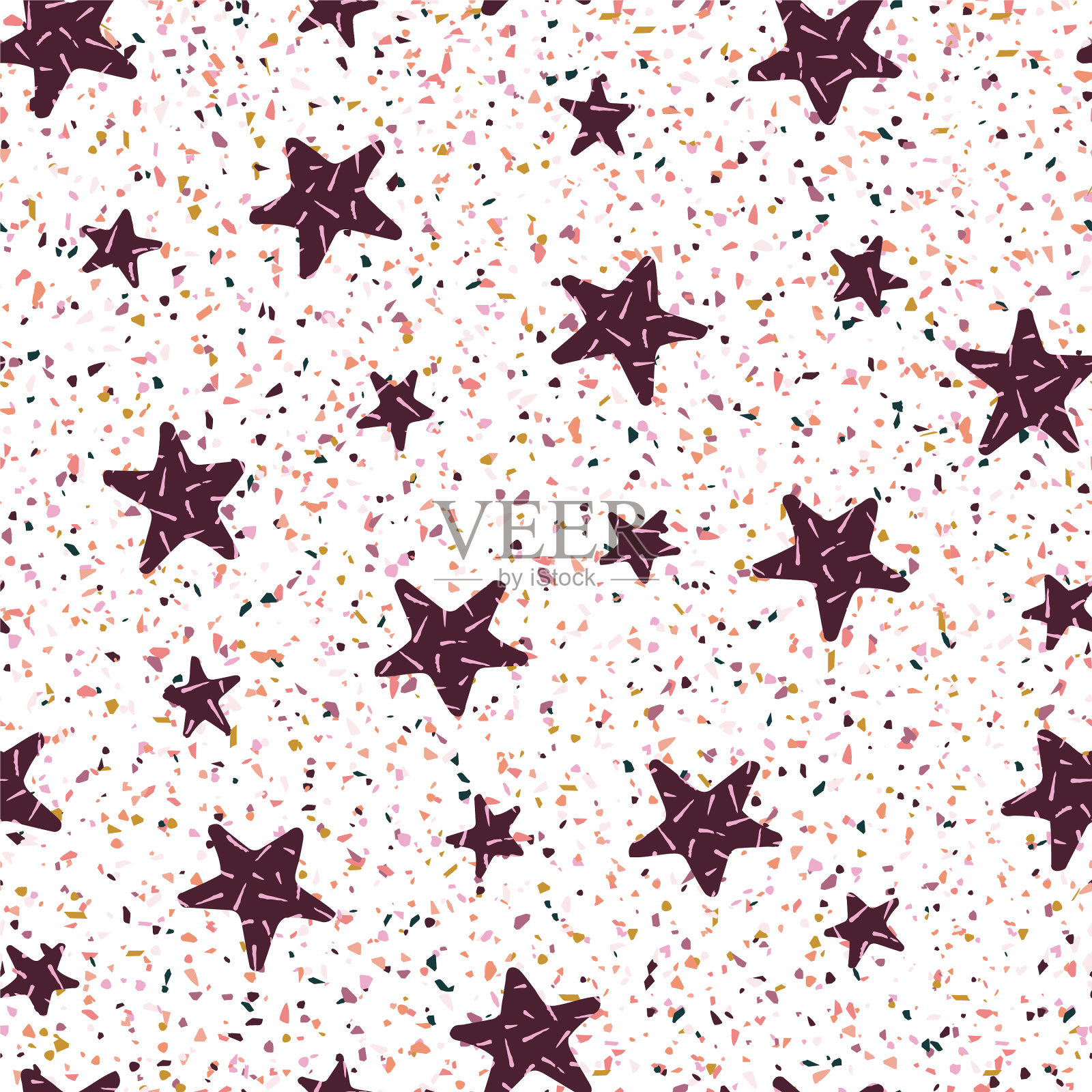 五彩的水磨石星星无缝衔接插画图片素材