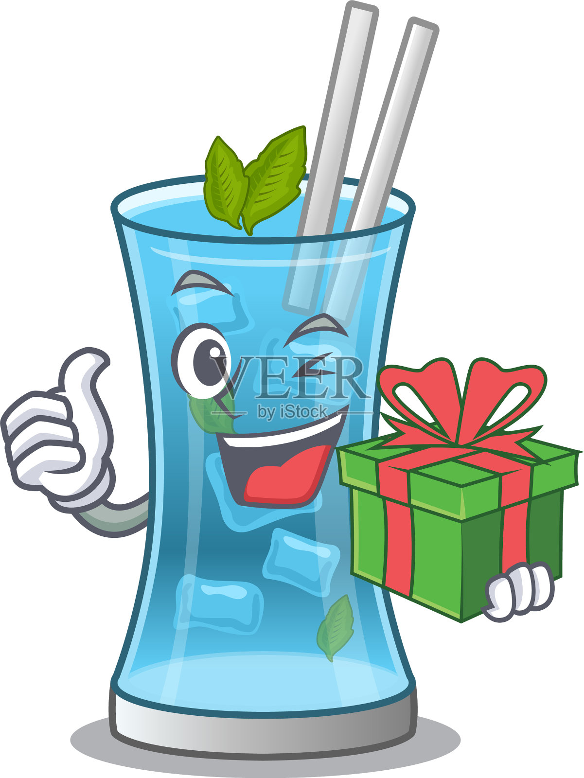 快乐的蓝色夏威夷鸡尾酒卡通人物设计元素图片