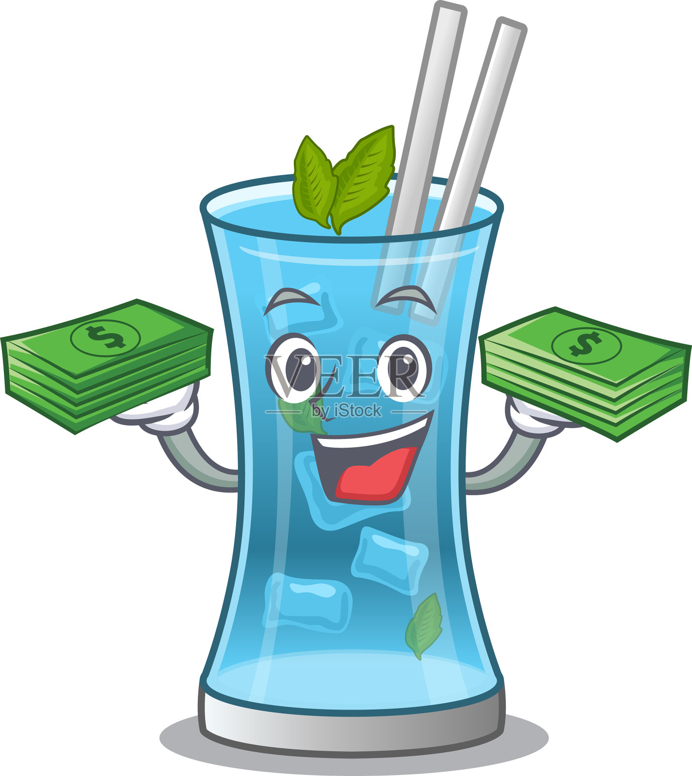 一个富有的蓝色夏威夷鸡尾酒卡通人物设计元素图片