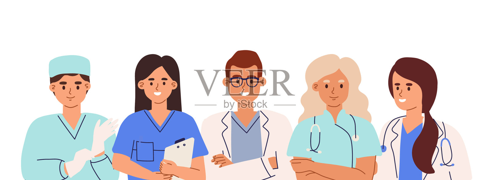 团体医生，护士，外科医生，药剂师和设计元素图片