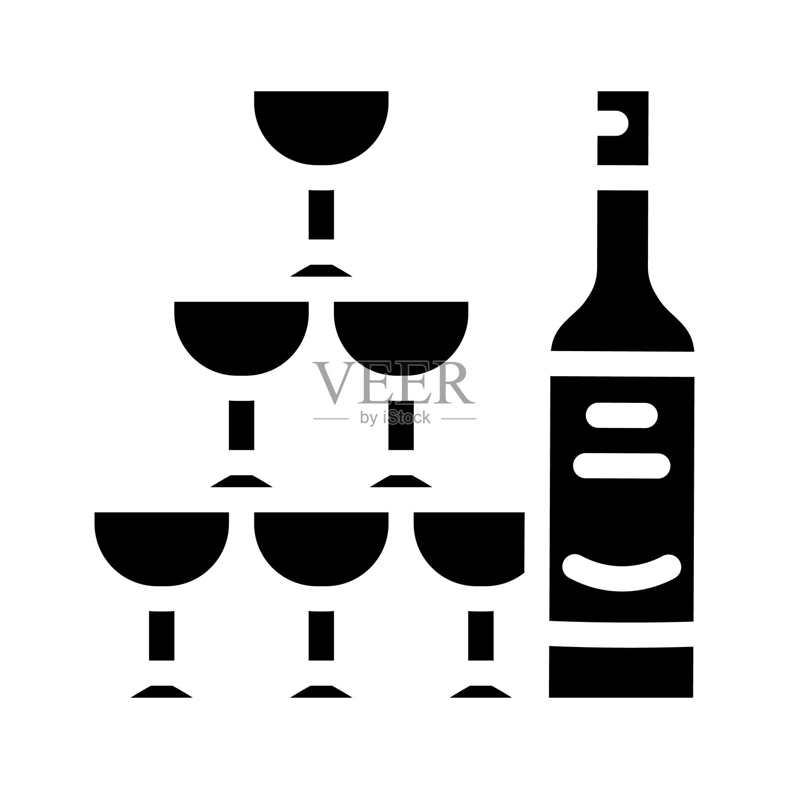 香槟婚礼饮料的客人字形图标矢量插图图标素材