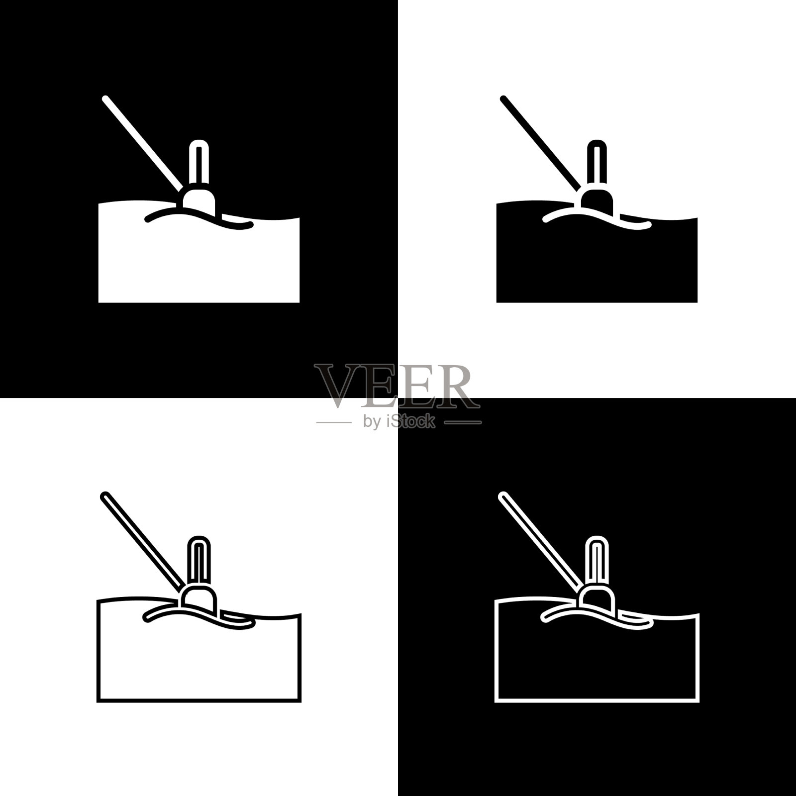 设置钓鱼浮在水图标孤立在黑色图标素材