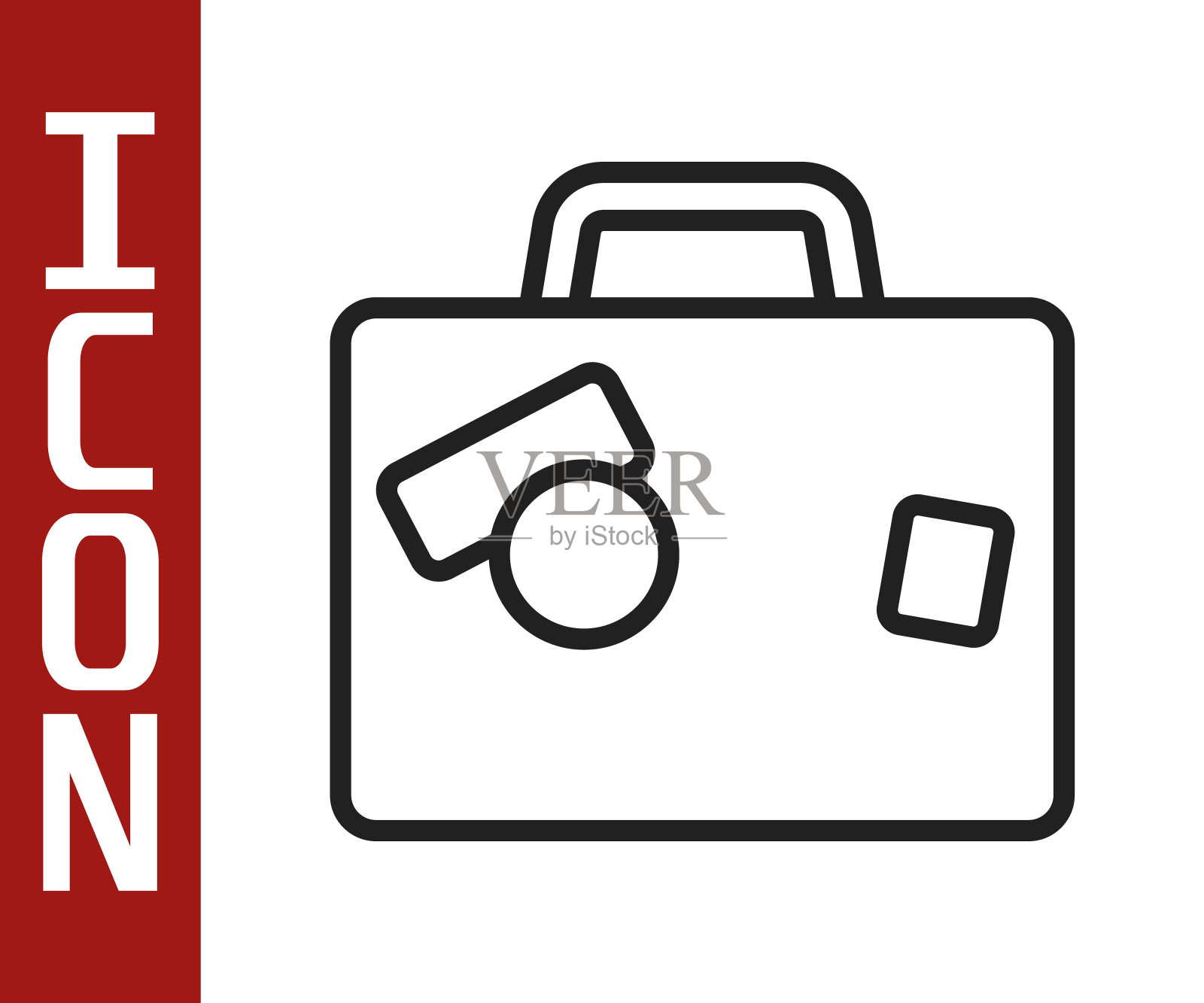 黑色线旅行箱旅行图标孤立在白色背景。旅行的行李的迹象。旅行的行李图标。向量插画图片素材