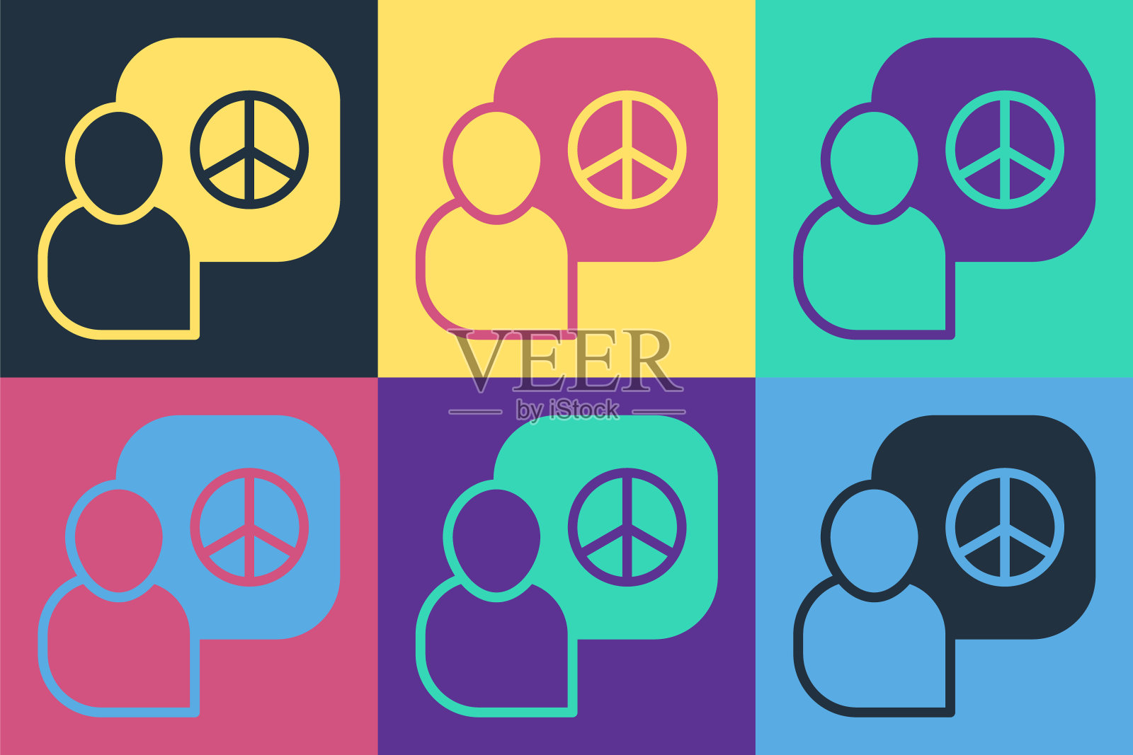 波普艺术和平会谈图标孤立的颜色背景。向量图标素材