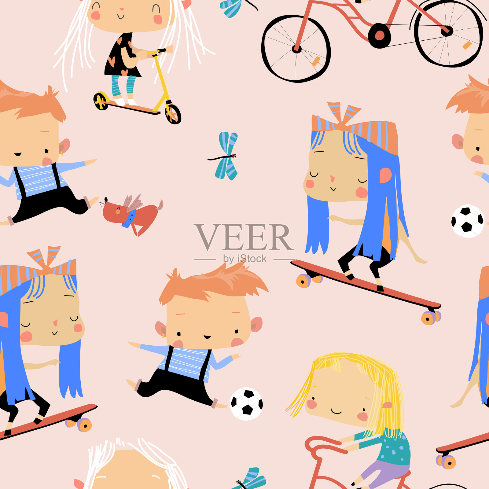 无缝模式与孩子做运动上插画图片素材