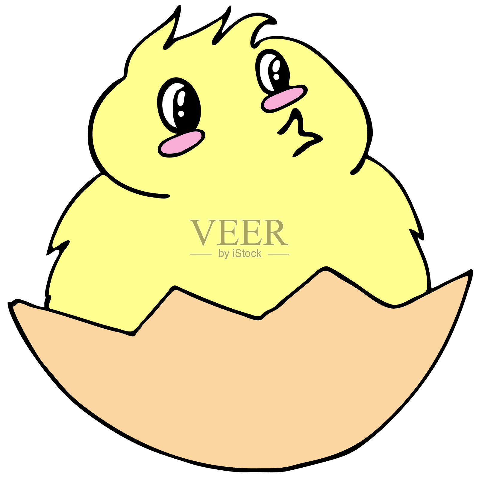 黄色可爱的小鸡在蛋壳涂鸦插画图片素材