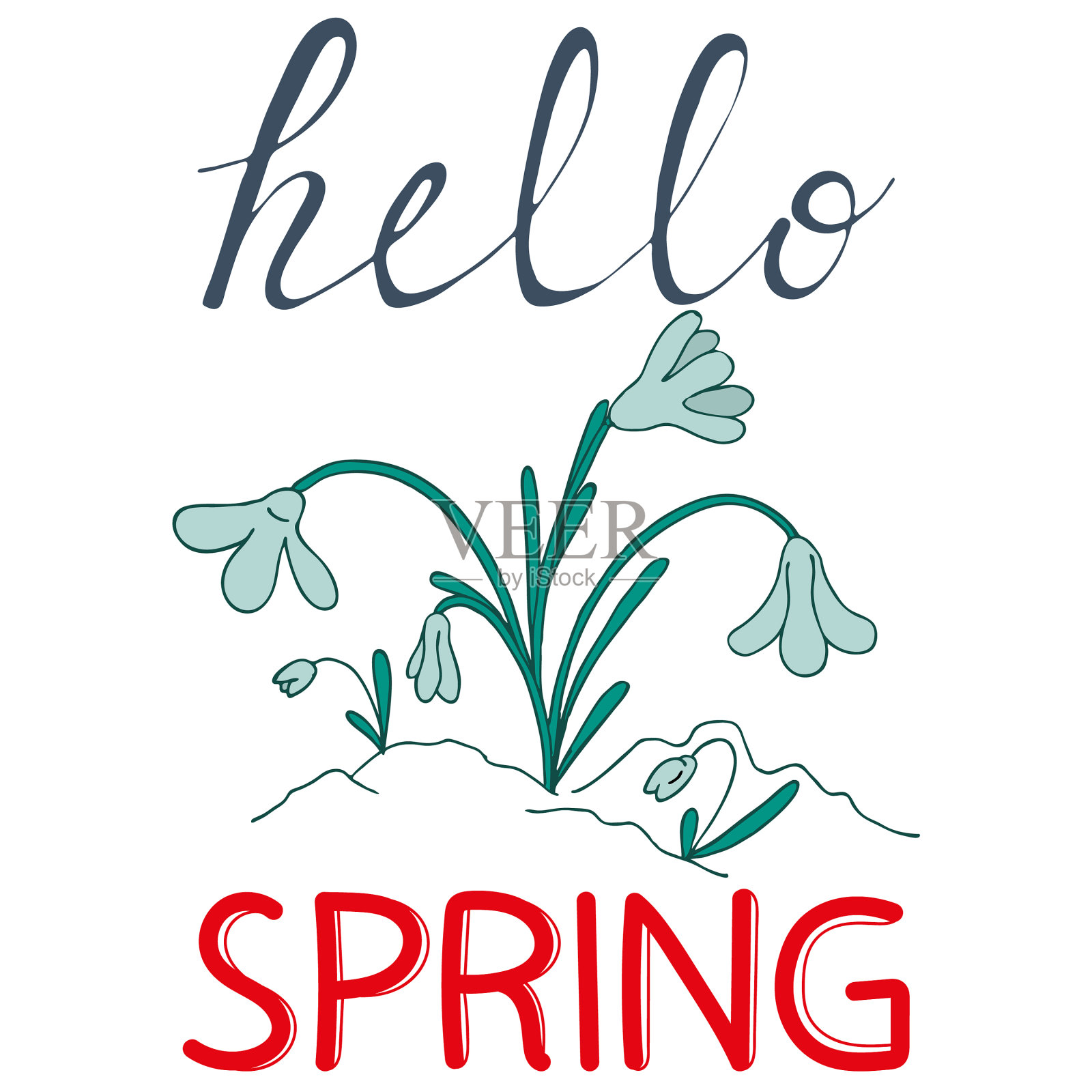 儿童涂鸦风格-你好春天插画图片素材