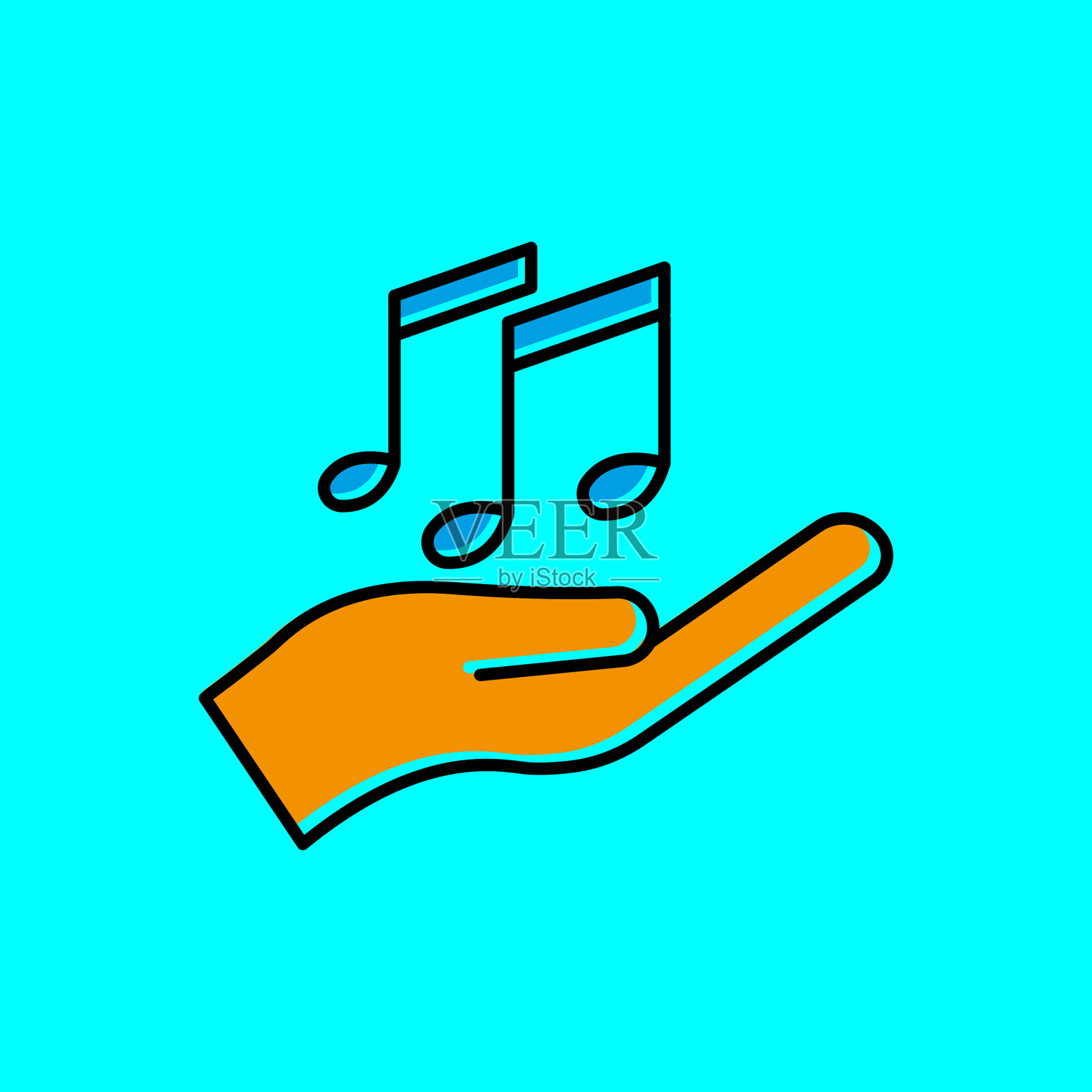 手线形彩色图标与音乐笔记图标插画图片素材