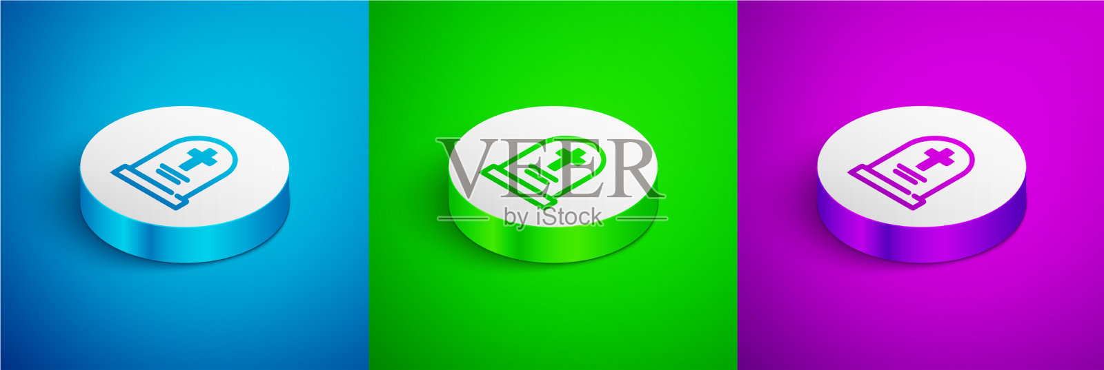 等距线墓碑与十字图标隔离图标素材