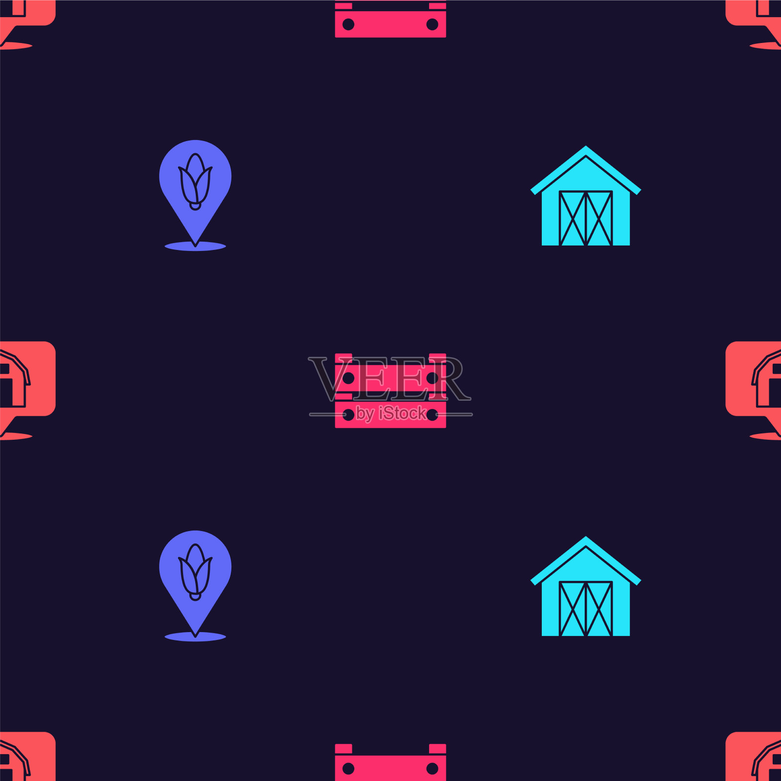 设置农舍位置，玉米木盒和农场图标素材