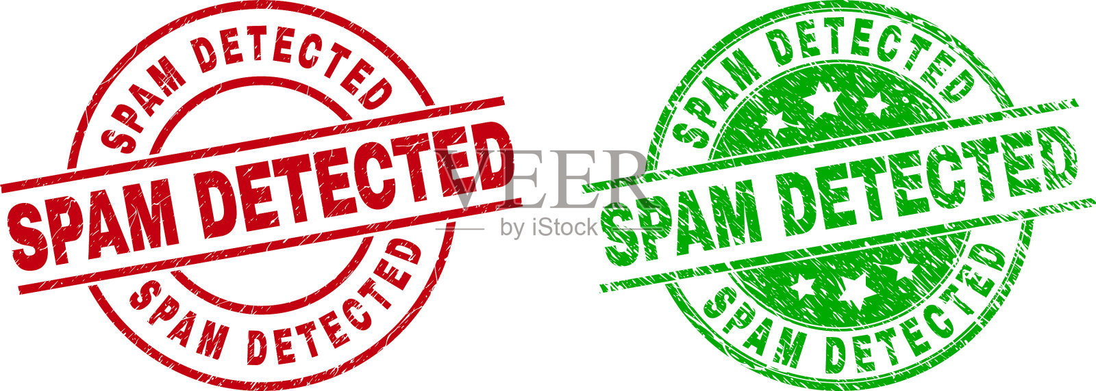 垃圾邮件检测到圆形徽章与垃圾风格插画图片素材