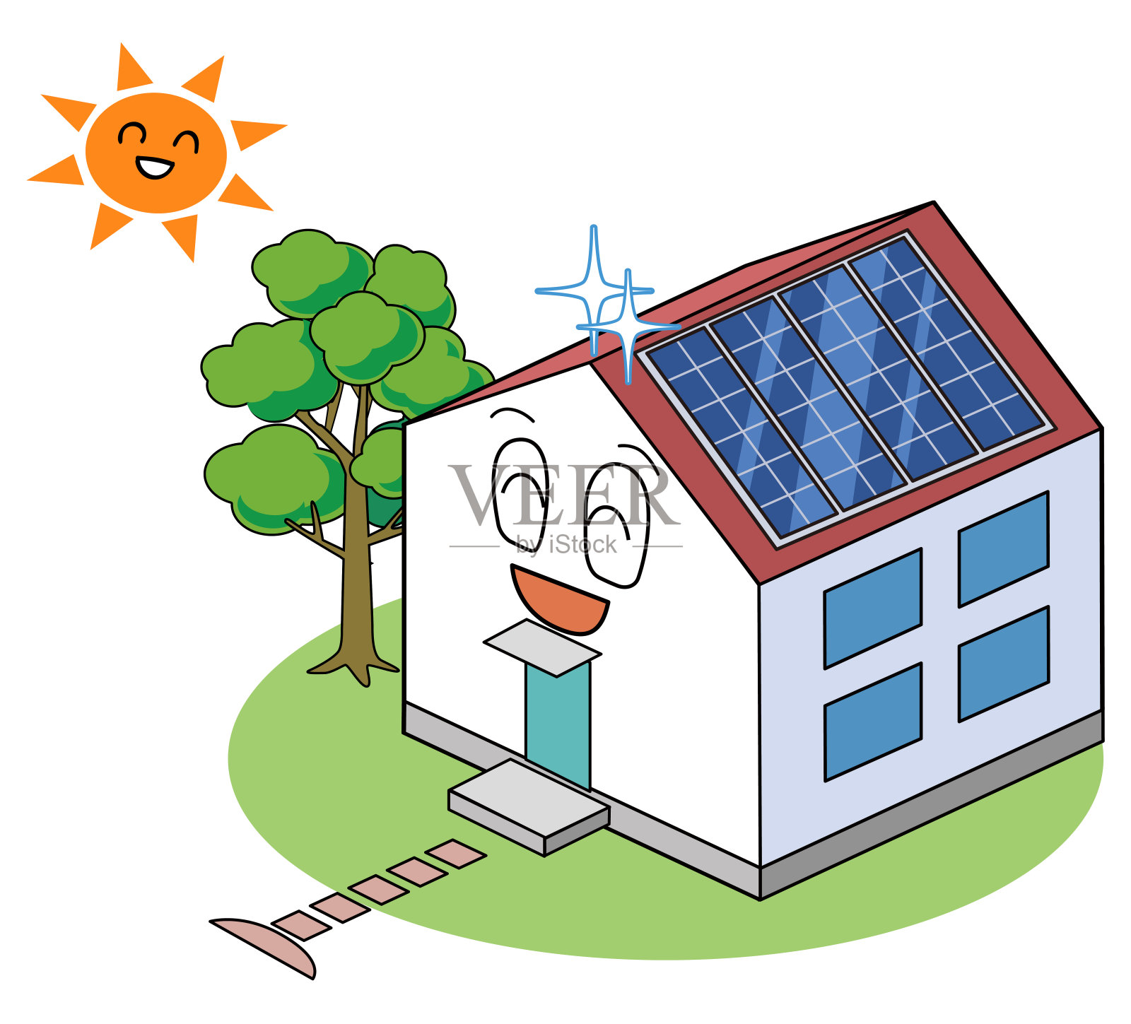 带有太阳能板的房屋插画图片素材