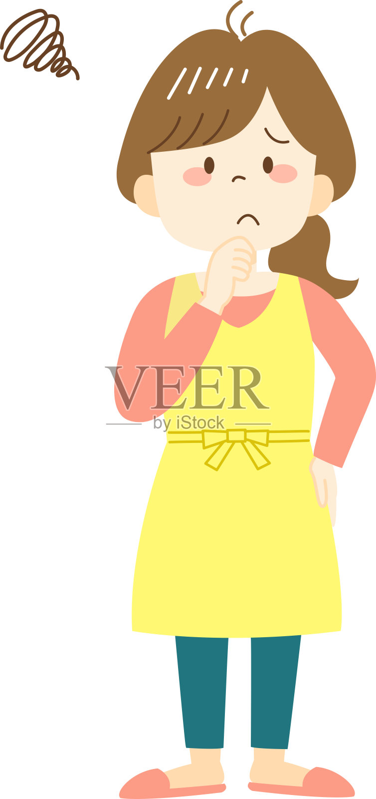 穿着黄围裙的年轻女子插画图片素材