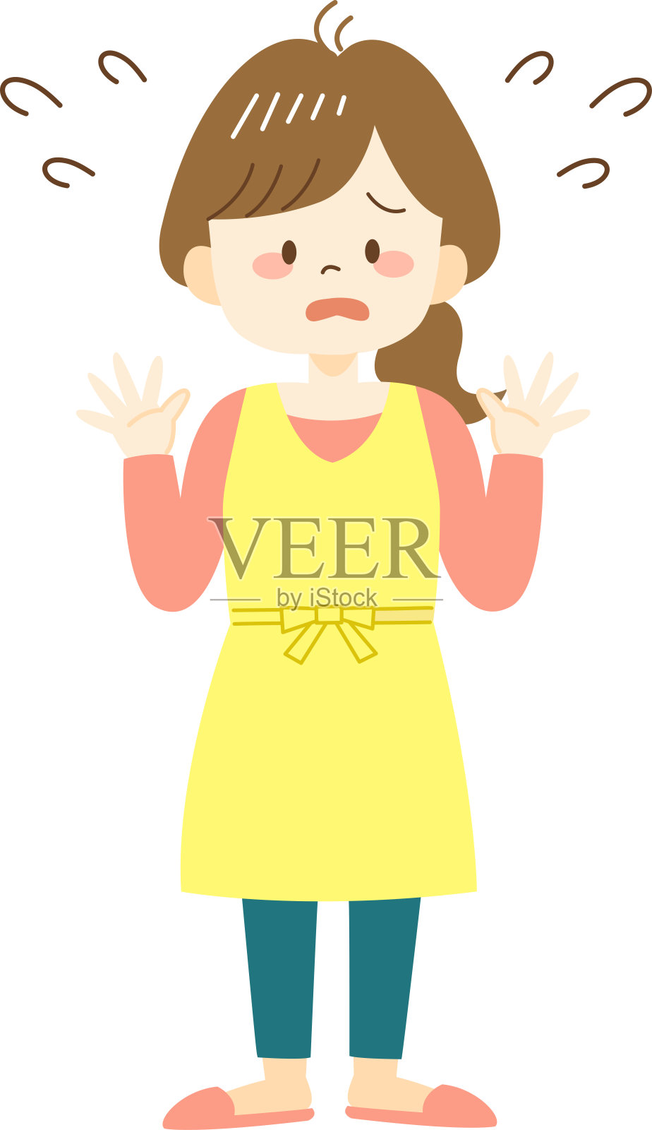 心烦意乱的年轻女子黄围裙插画图片素材