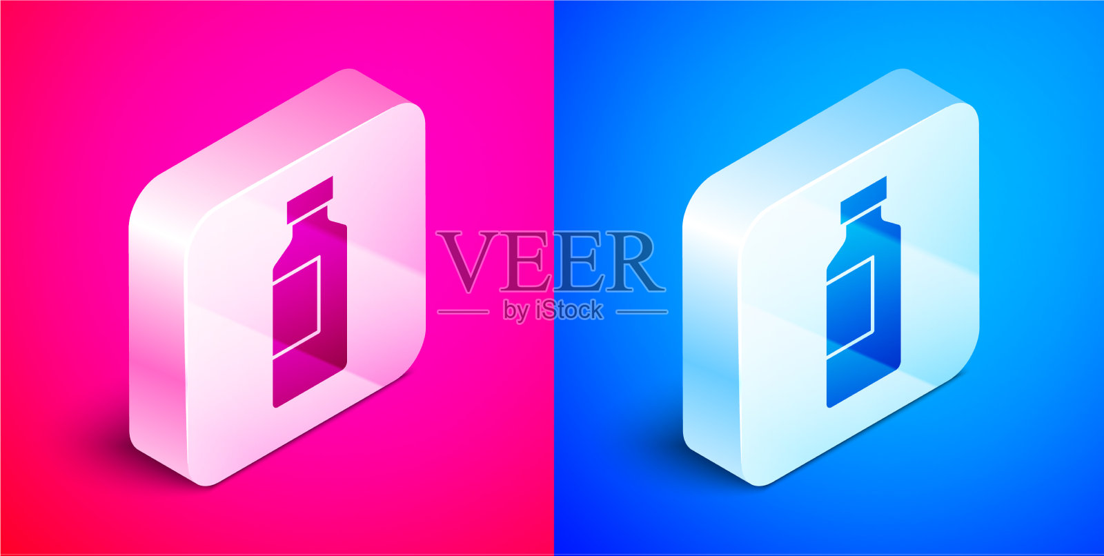 等距瓶水图标孤立在粉红色图标素材