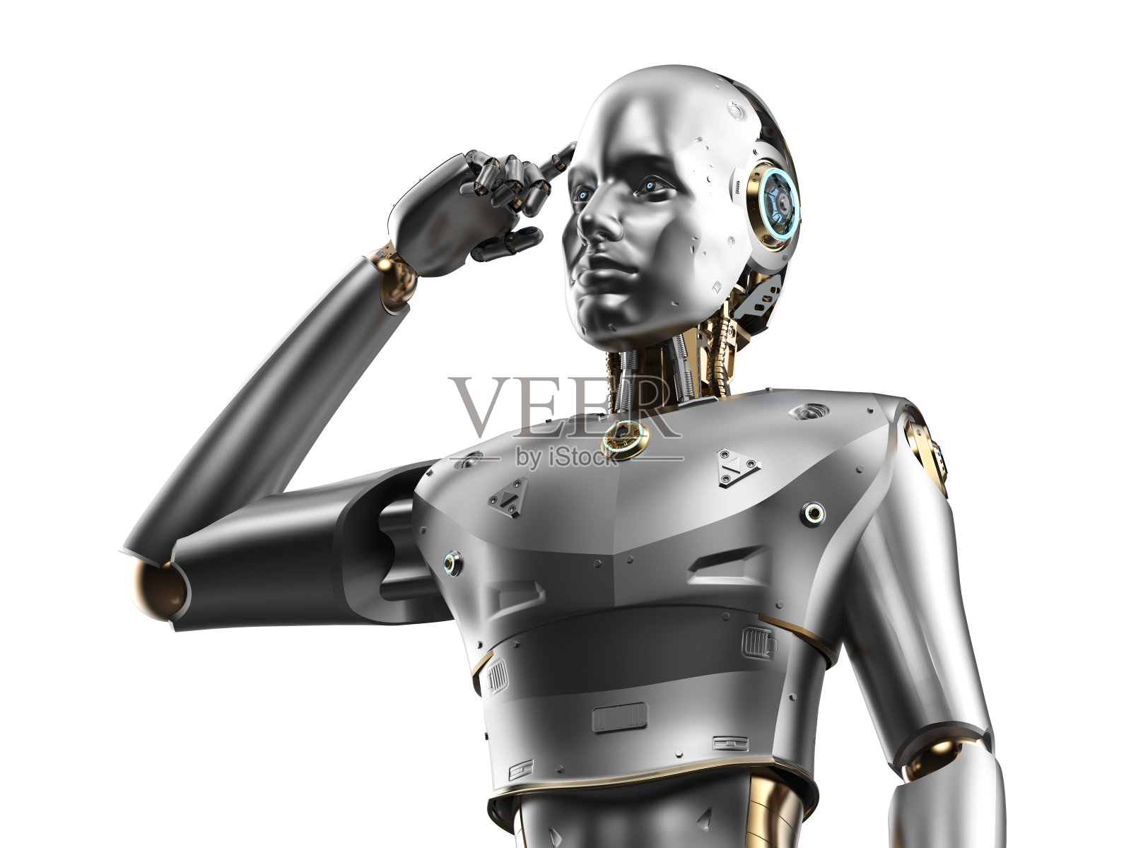 人工智能机器人或半机械人分析照片摄影图片