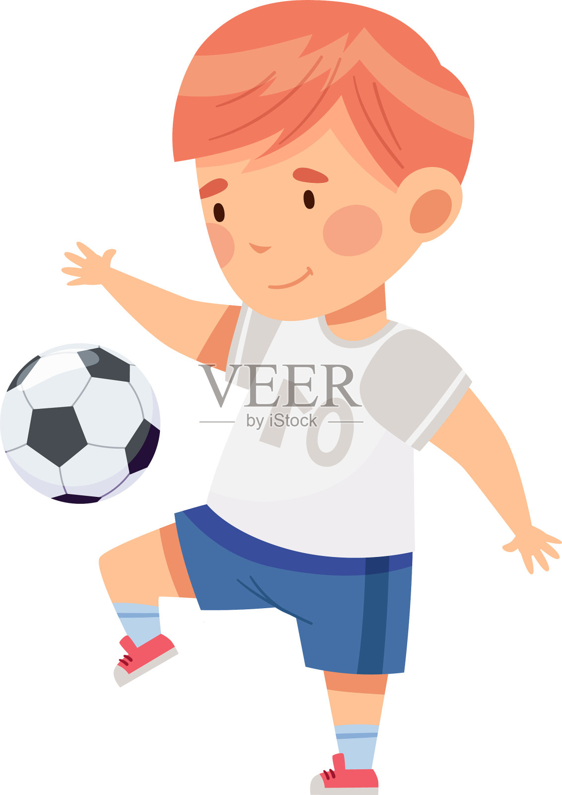 穿着运动衫和短裤的红发小男孩插画图片素材