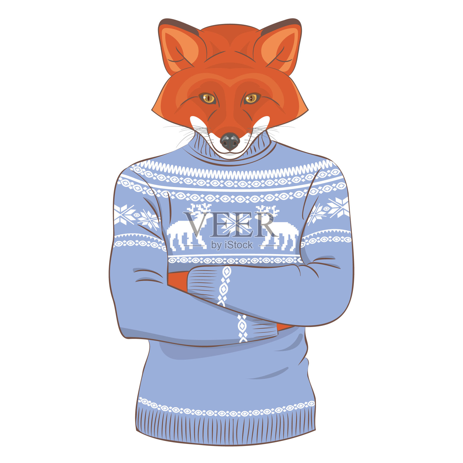 严肃的狐狸穿着一件带有鹿图案的毛衣设计元素图片