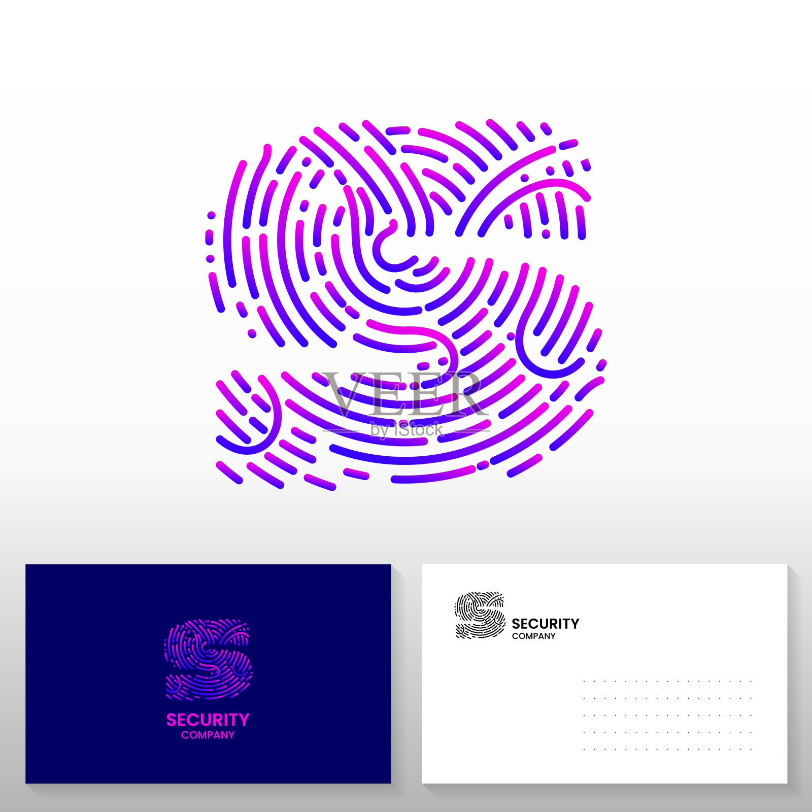 由指纹制成的字母S。保安公司标志模板-抽象矢量标志。插画图片素材