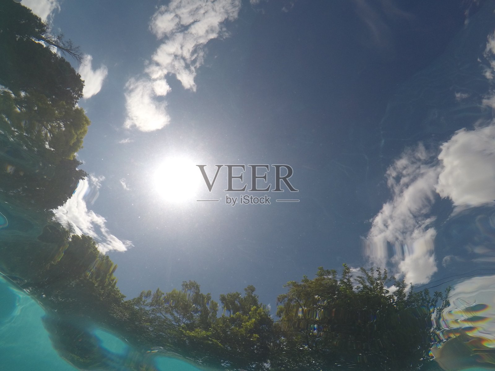 从池子里看太阳照片摄影图片