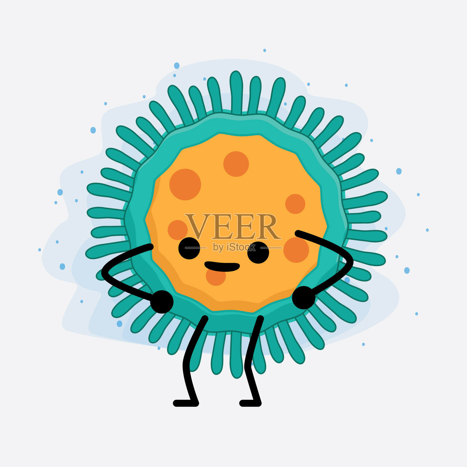 病毒可爱的角色与简单的脸和手插画图片素材