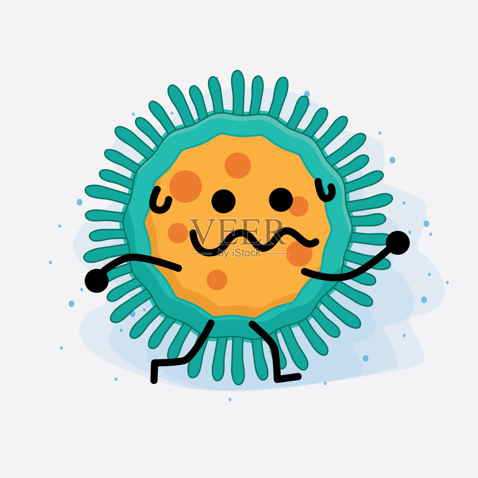 病毒可爱的角色与简单的脸和手插画图片素材